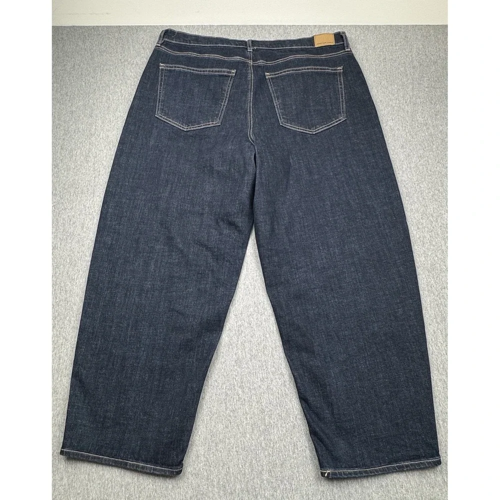 American Eagle‎ Womens Jeans Barrel Sz 18 Fit 40x28 Blue Dark Wash Denim Stretch